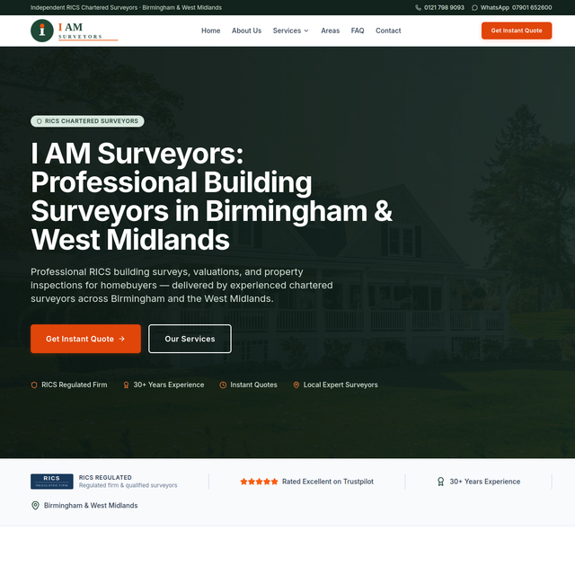 Homepage of I AM Surveyors, built by Dean Keating Co