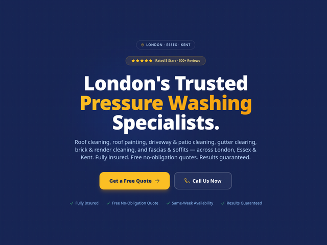 Homepage of London Pressure Washing, built by Dean Keating Co