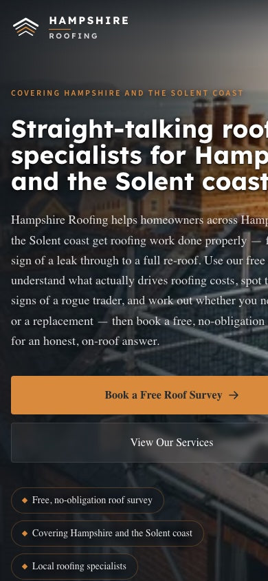 HampshireRoofing.co on mobile