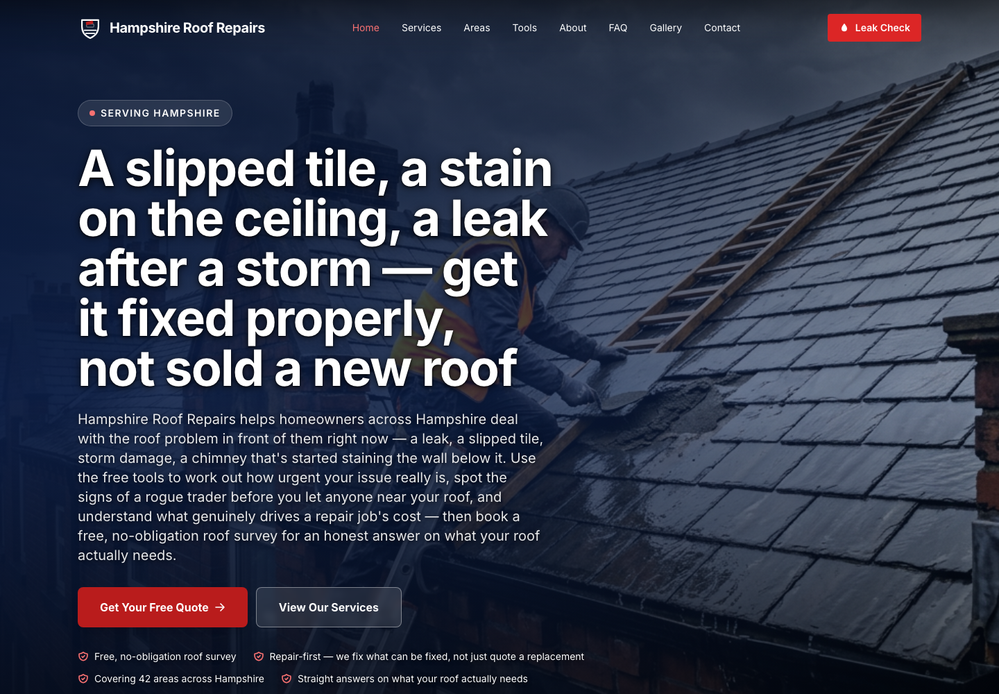 HampshireRoofRepairs.com — One-of-One Roof Repair Website