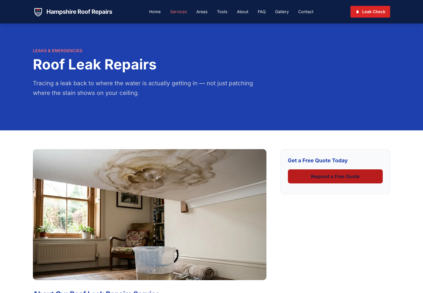 HampshireRoofRepairs.com — One-of-One Roof Repair Website