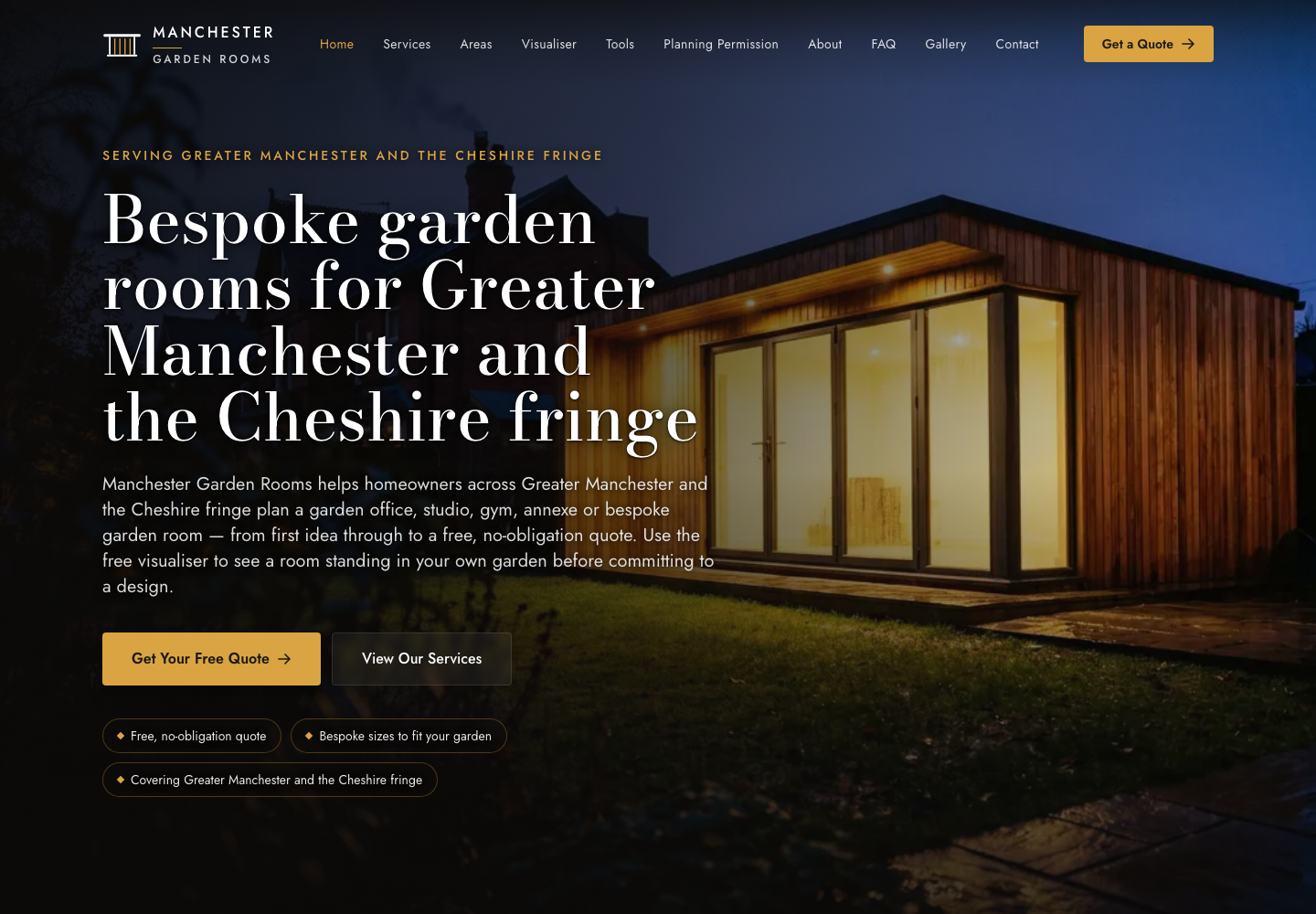 ManchesterGardenRooms.com — One-of-One Garden Room Website
