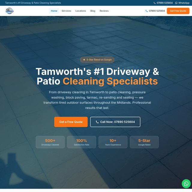 Homepage of Tamworth Brighter Drives & Patios, built by Dean Keating Co