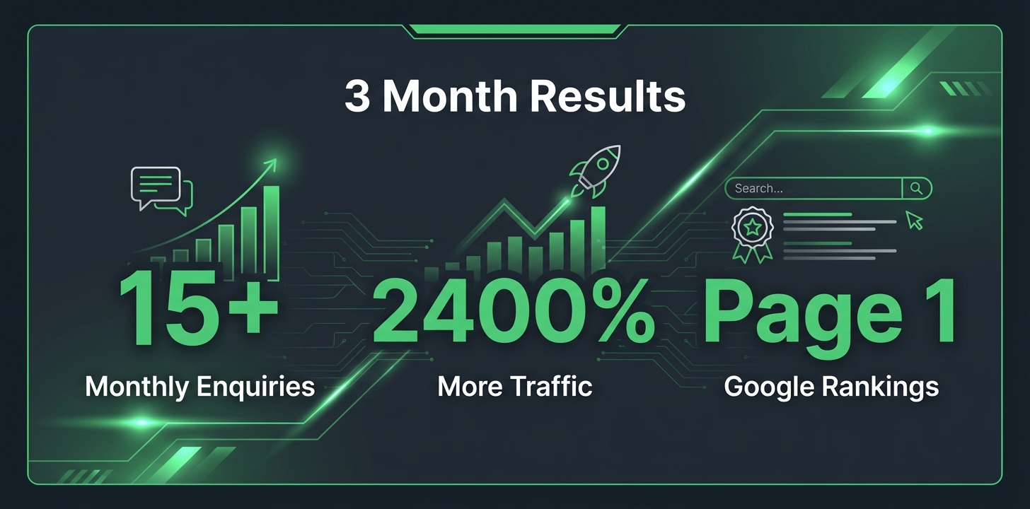 3 Month Results - 15+ Enquiries, 2400% More Traffic, Page 1 Rankings